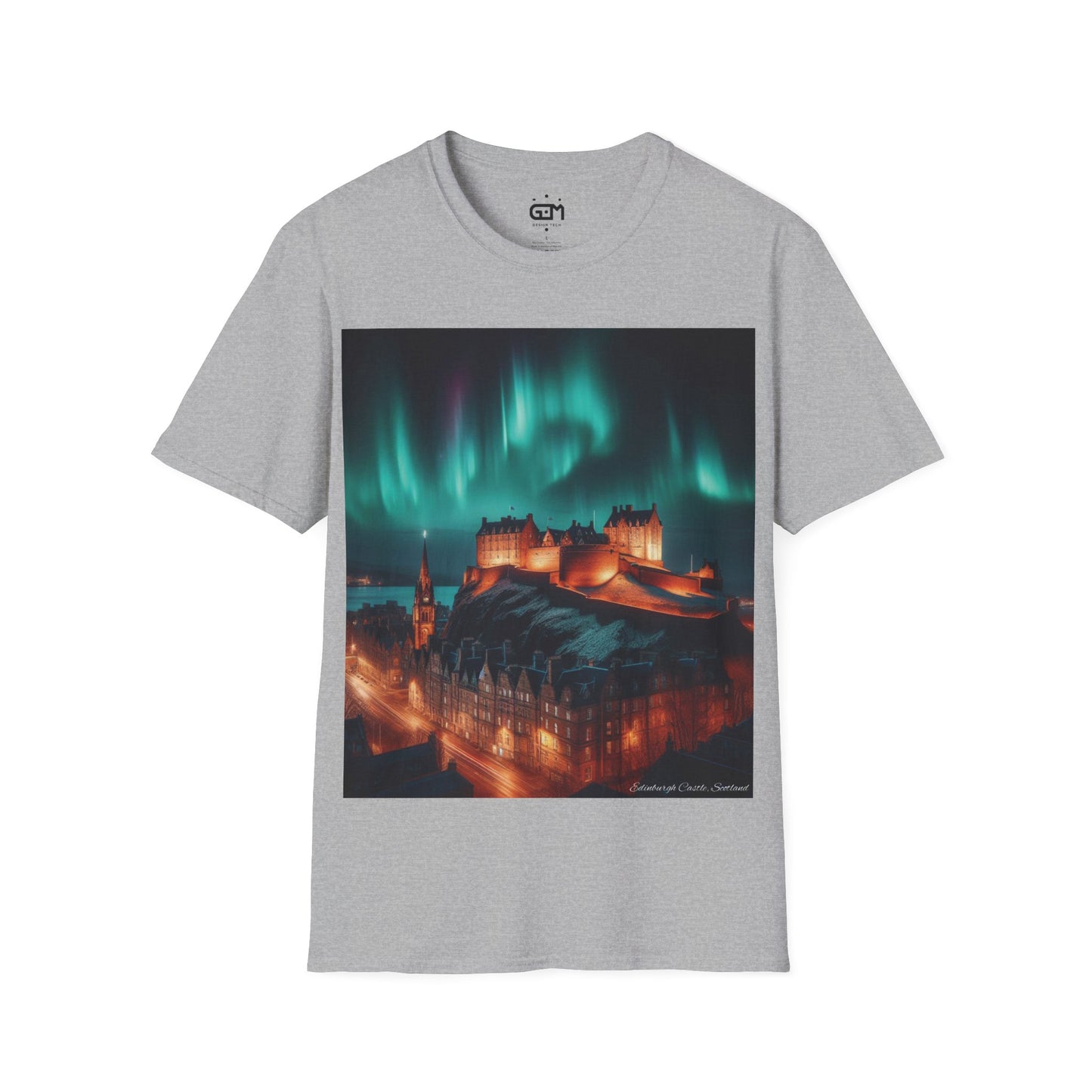 Edinburgh Castle with Northern Lights Softstyle T-Shirt, Unisex Tee, Scotland Shirt, Scottish Landmark, Nature, Scenery, Various Colours