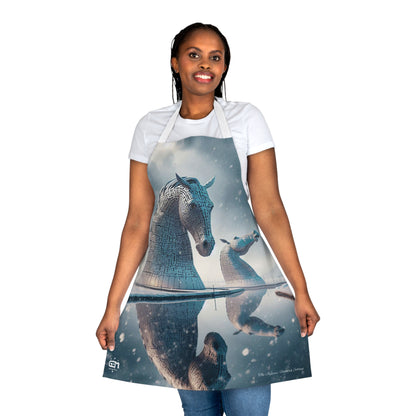 Kelpies in Winter Apron, Scotland Apron, Scottish Art, Scotland Landmark, Cooking Apparel, Chef Accessory