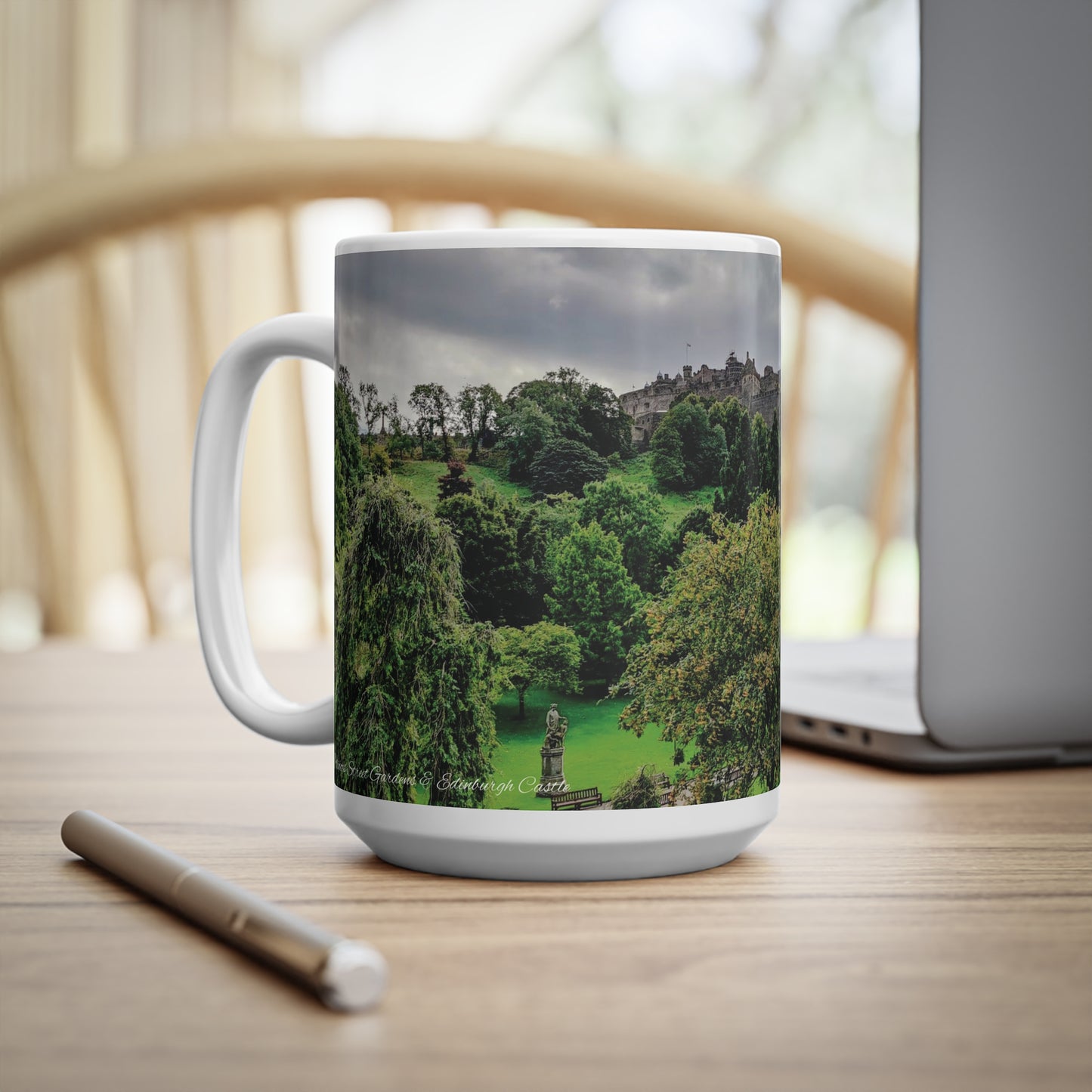 Princes Street Gardens & Edinburgh Castle Photo Mug, Coffee Cup, Tea Cup, Scotland, White