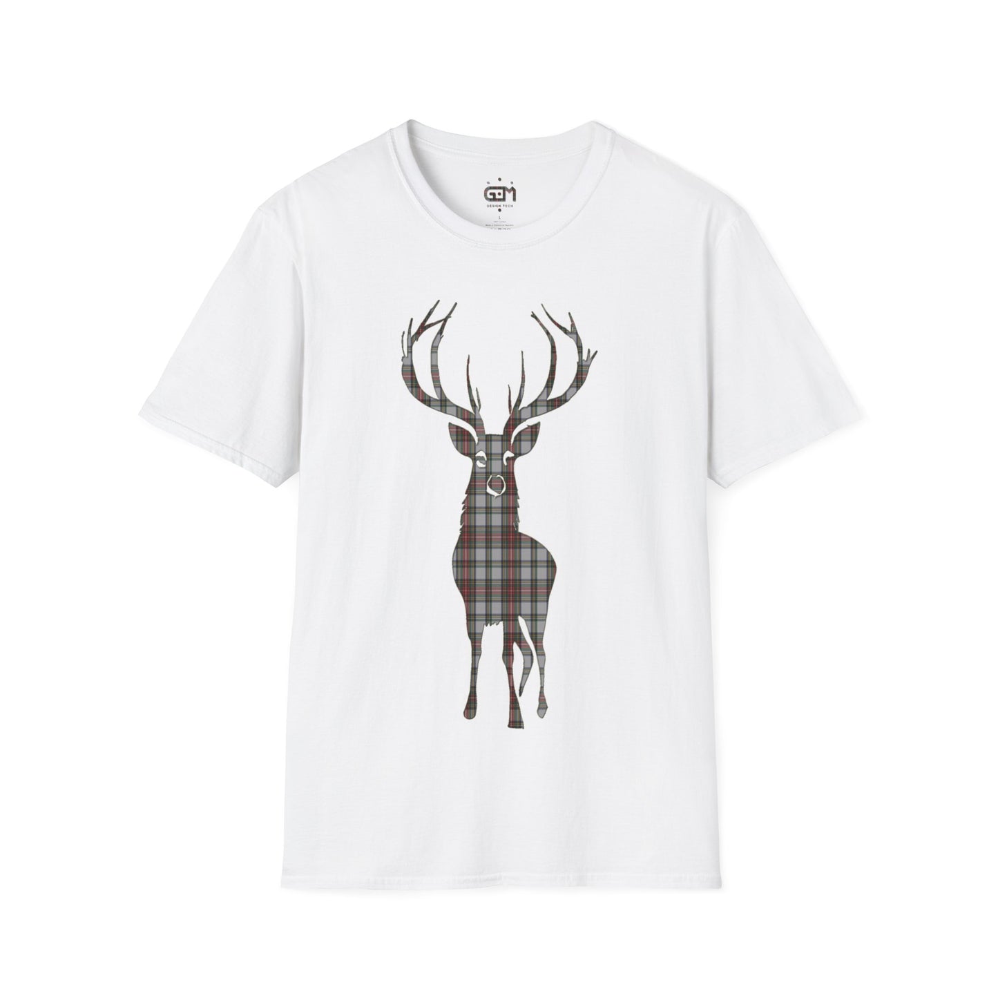 Tartan Stag Softstyle T-Shirt - Stewart Dress Tartan, Unisex Tee, Scottish Scenery, Various Colours