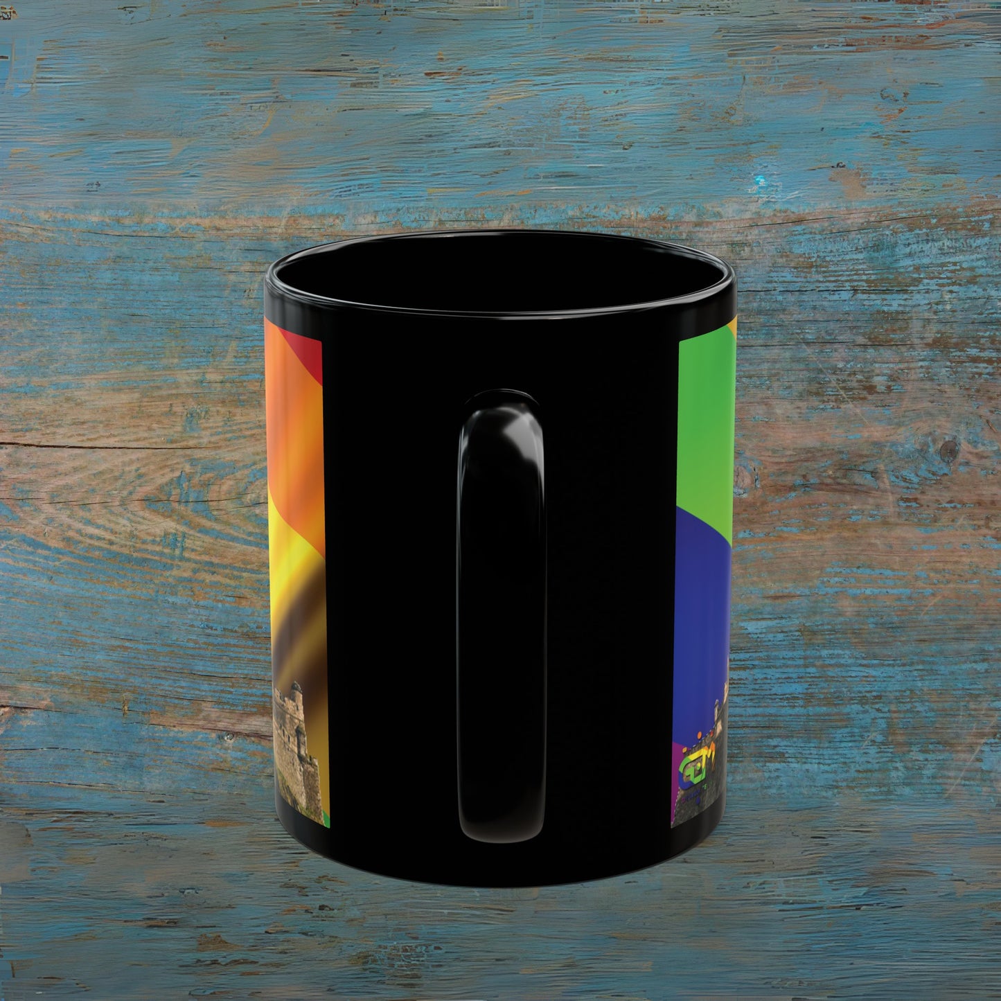 Edinburgh Castle Pride Flag Sky Photo Mug, Black