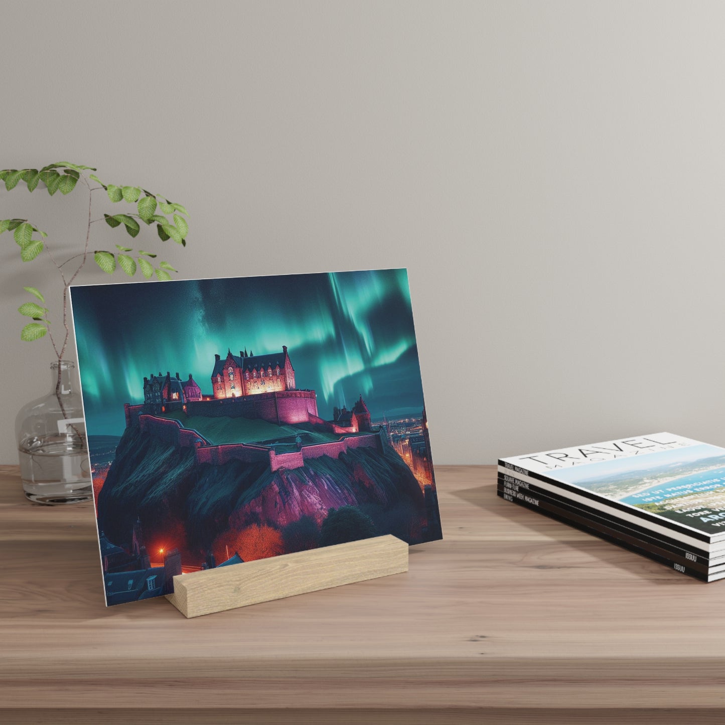 Edinburgh Castle Northern Lights Gallery Stand, Oak Picture Stand, Scotland Art, Scenery, Landmarks, Various Sizes