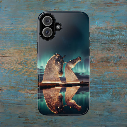 Kelpies Northern Lights Art Variant Phone Case, Scotland, Apple