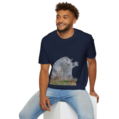 Kelpies with Meadow No Sky Photo Softstyle Unisex T-Shirt, Scottish Tee