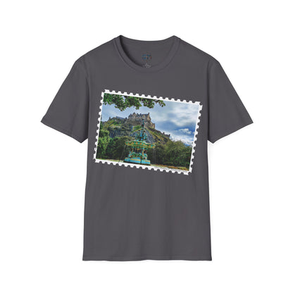 Postcard Ross Fountain & Edinburgh Castle Photo Softstyle T-Shirt, Unisex Tee, Scotland Shirt, Various Colours