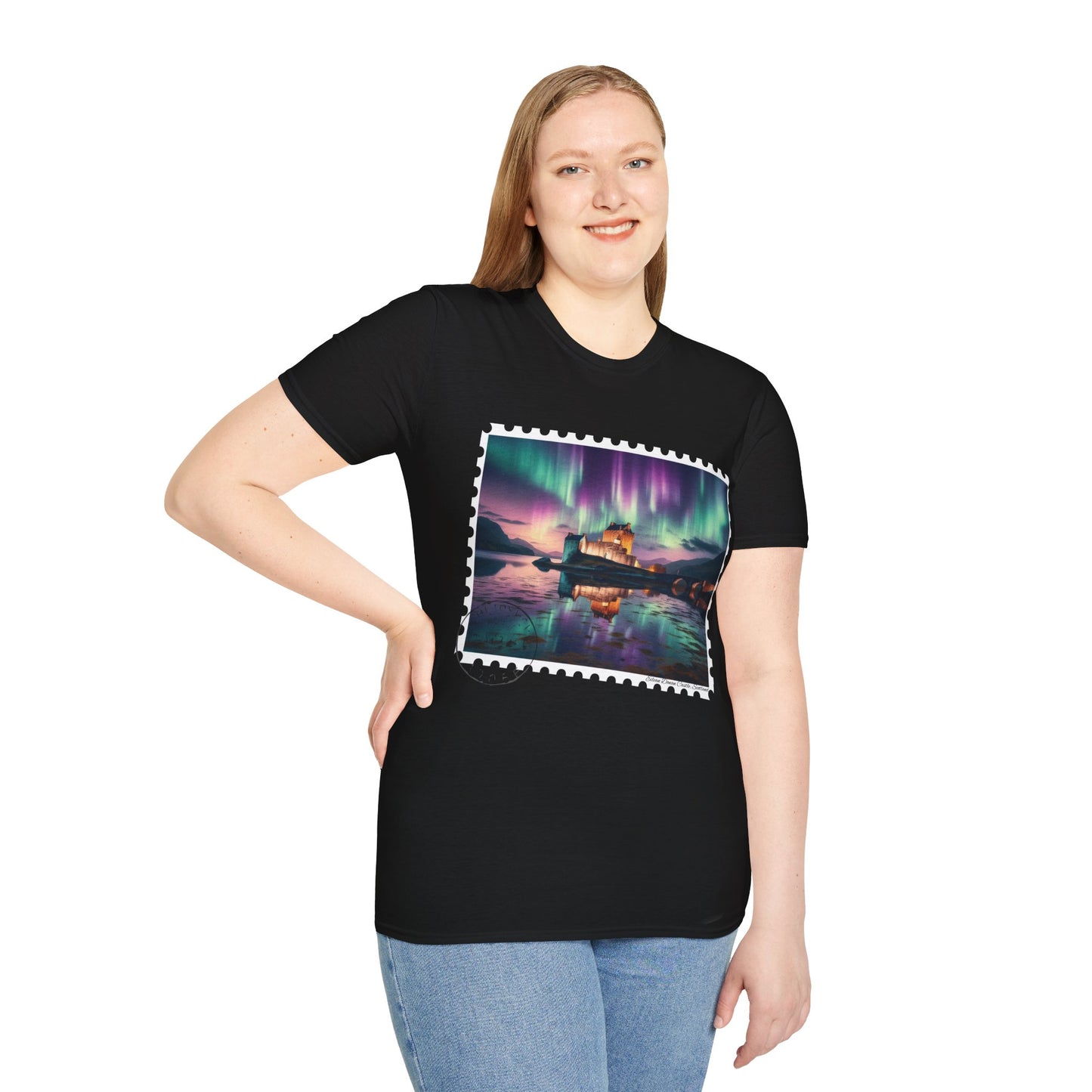 Postcard Eilean Donan Castle Art Softstyle T-Shirt, Unisex Tee, Scotland Shirt, Various Colours