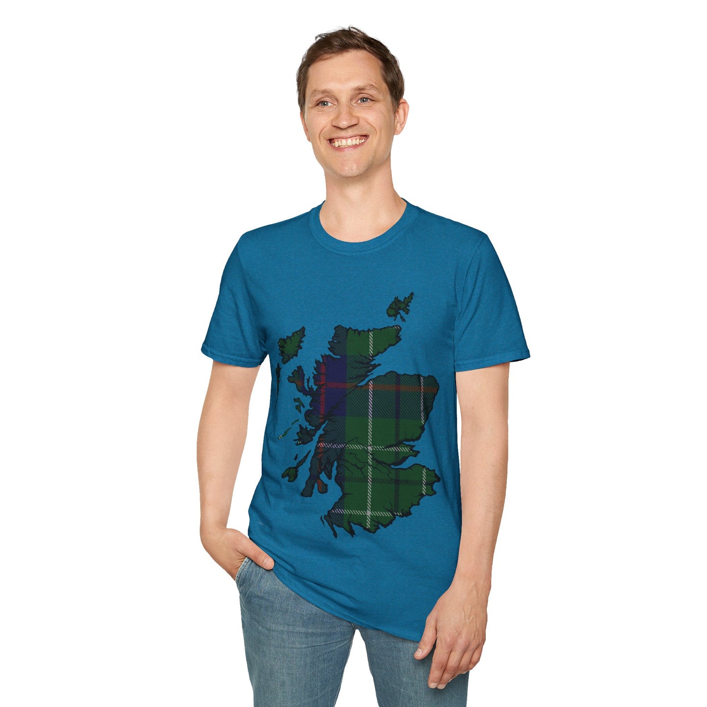 Scotland Tartan Map Softstyle Unisex T-Shirt, Duncan Tartan, Various Colours