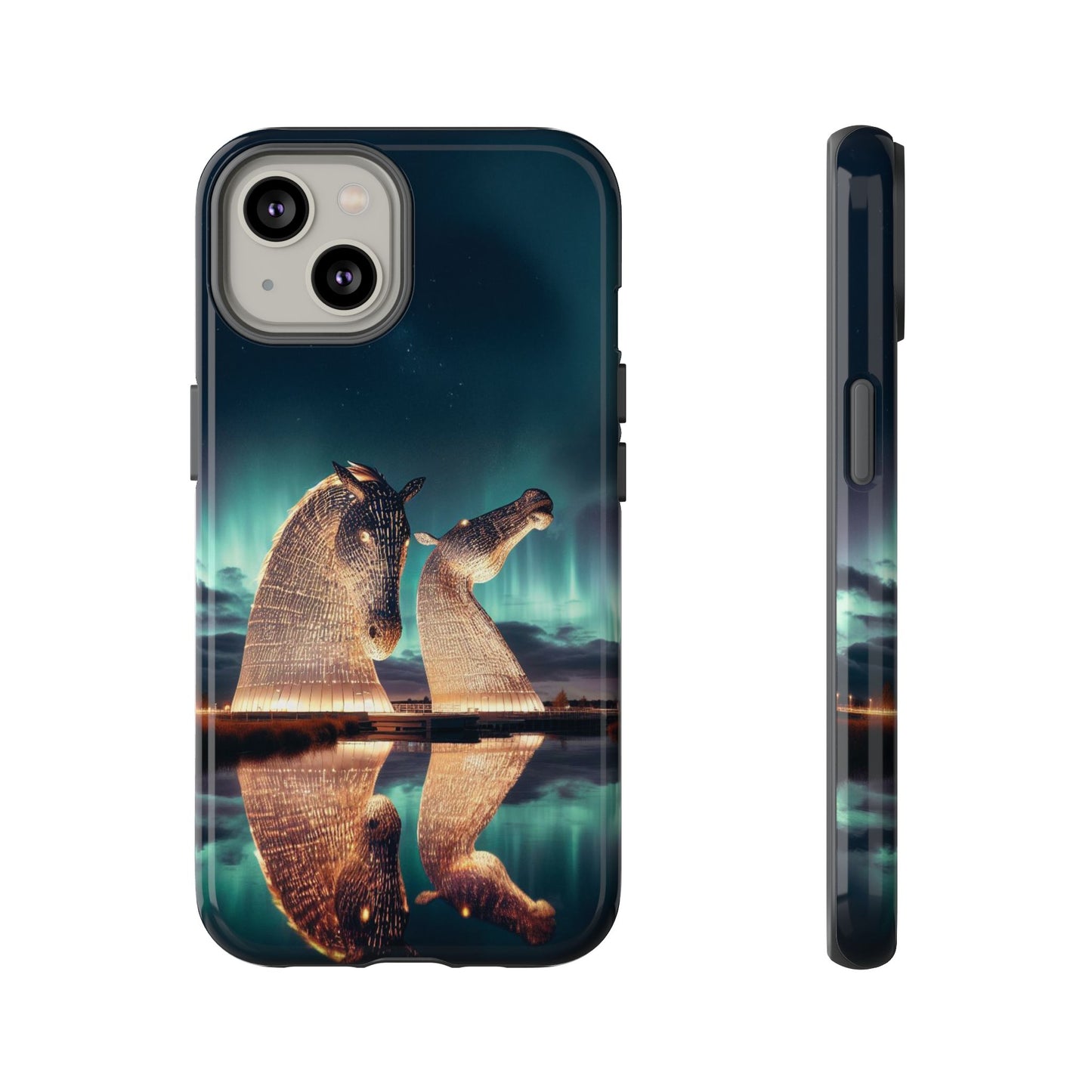 Kelpies Northern Lights Art Variant Phone Case, Scotland, Apple