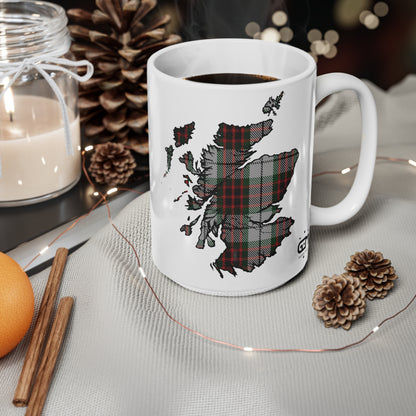 Fraser Dress Tartan Scotland Map Mug, Coffee Cup, Tea Cup, Scotland, White