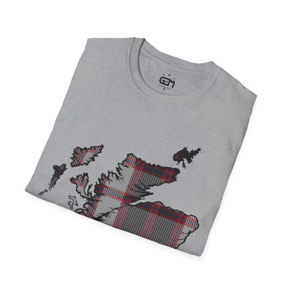 Scotland Tartan Map Softstyle Unisex T-Shirt, MacPherson Tartan, Various Colours