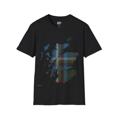 Scotland Tartan Map Softstyle Unisex T-Shirt, Anderson Old Tartan, Various Colours