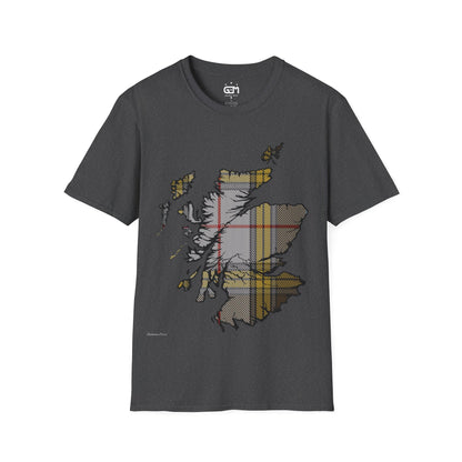 Scotland Tartan Map Softstyle Unisex T-Shirt, Buchanan Dress Tartan, Various Colours