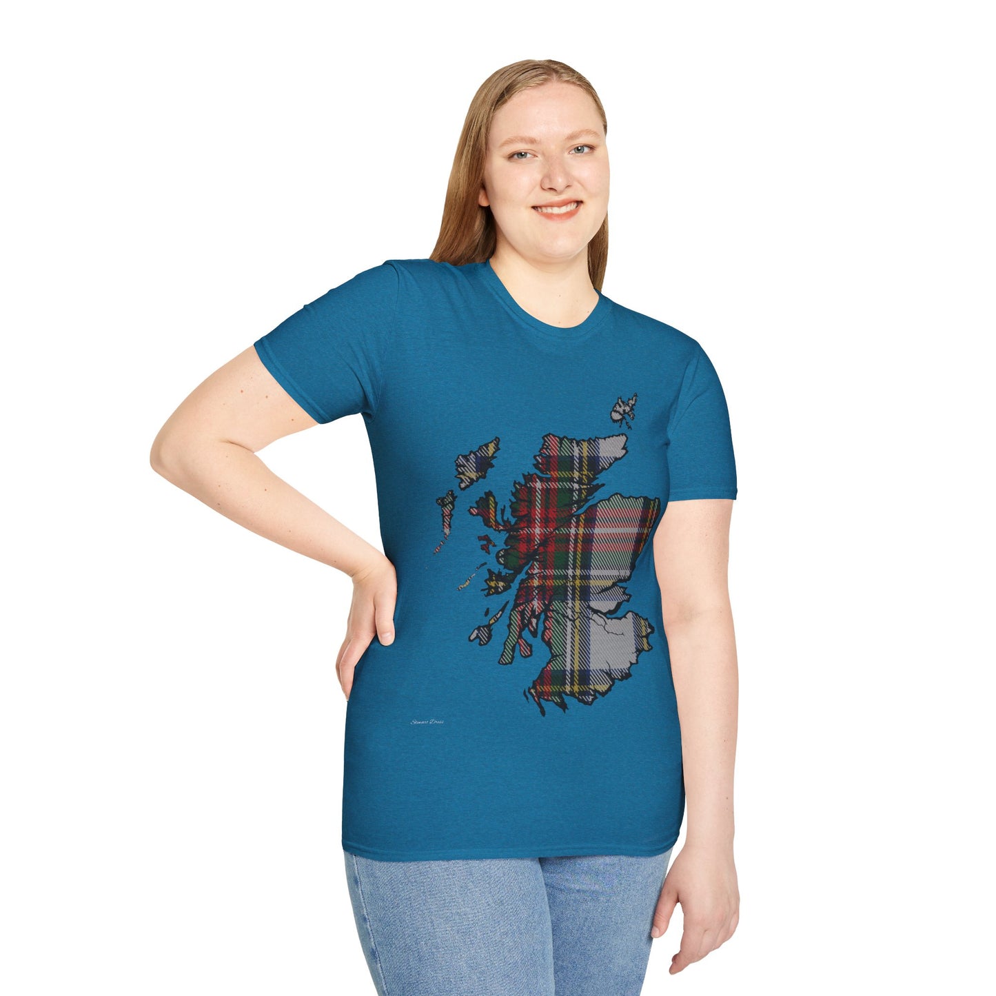 Scotland Tartan Map Softstyle Unisex T-Shirt, Stewart Dress Tartan, Various Colours