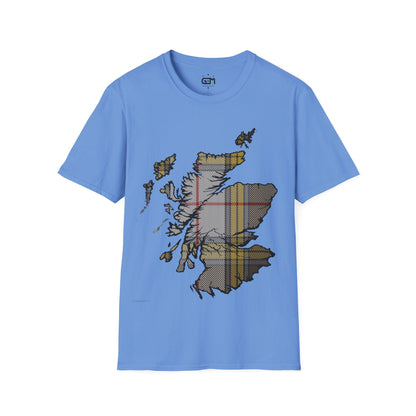 Scotland Tartan Map Softstyle Unisex T-Shirt, Buchanan Dress Tartan, Various Colours