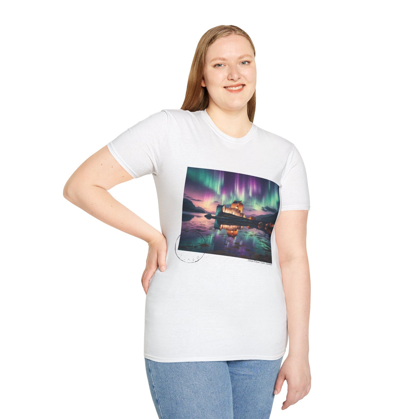 Postcard Eilean Donan Castle Art Softstyle T-Shirt, Unisex Tee, Scotland Shirt, Various Colours