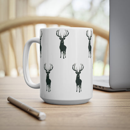 Tartan Stag Mug - Kennedy Tartan, Coffee Cup, Tea Cup, Scotland, White