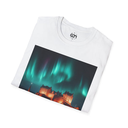 Edinburgh Castle with Northern Lights Softstyle Unisex T-Shirt, Scotland Tee