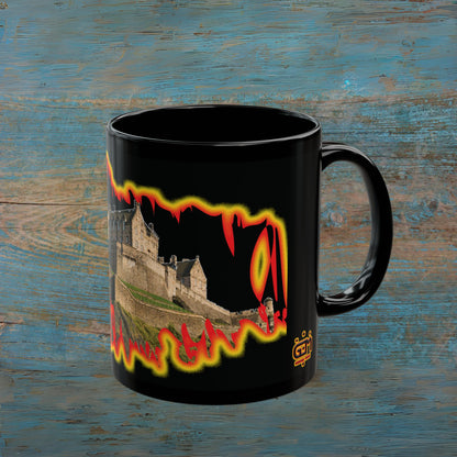 Edinburgh Castle Fire Effect Photo Mug, Black