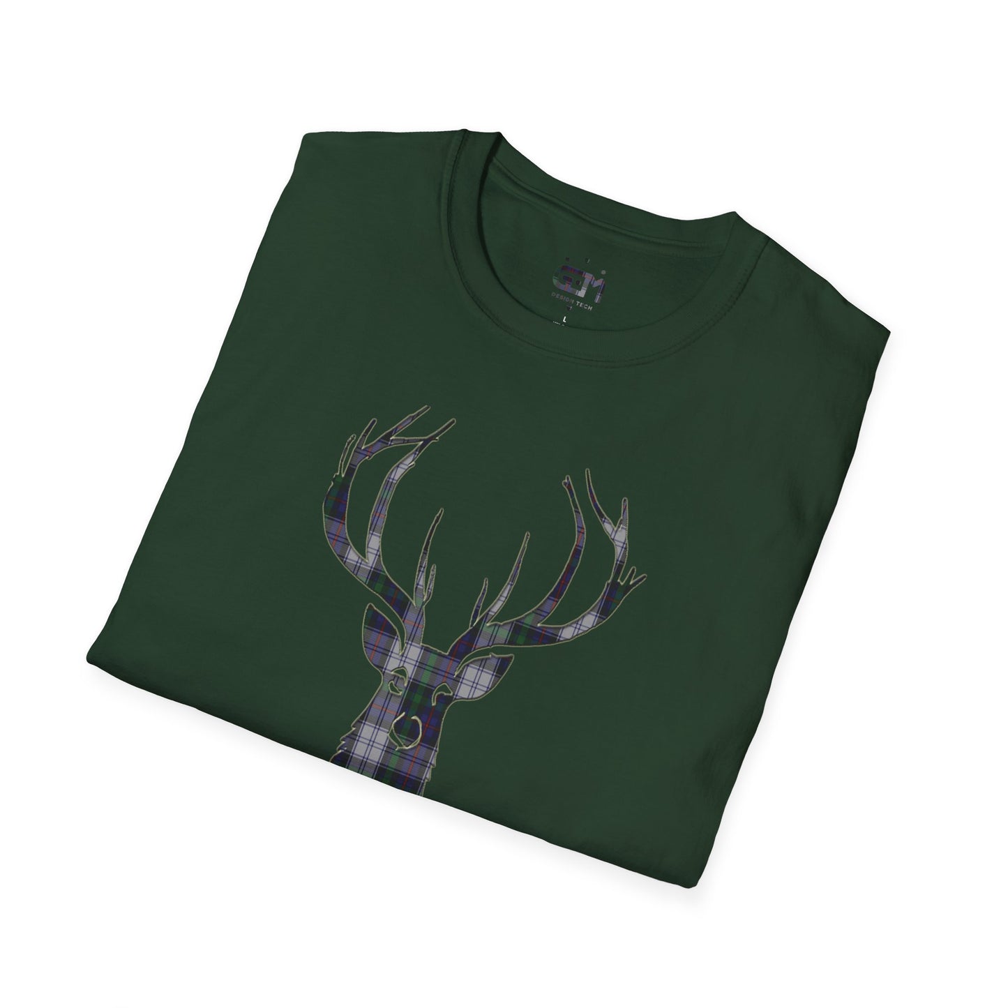 Tartan Stag Softstyle T-Shirt - Argyle Dress Tartan, Unisex Tee, Scottish Scenery, Various Colours