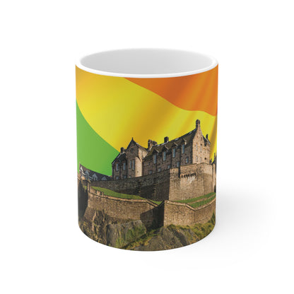 Edinburgh Castle Pride Flag Sky Photo Mug, White