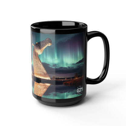 Kelpies Northern Lights Mug, Coffee Cup, Tea Cup, Scottish Art, Scottish Landmarks, Scottish Nature, Black