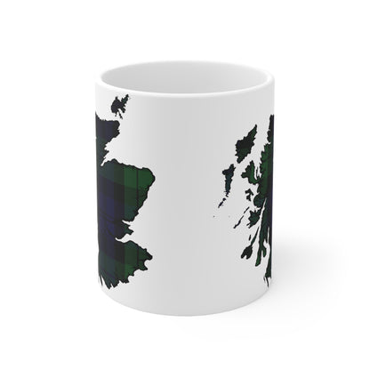 Black Watch Tartan Scotland Map Mug, Coffee Cup, Tea Cup, Scotland, White