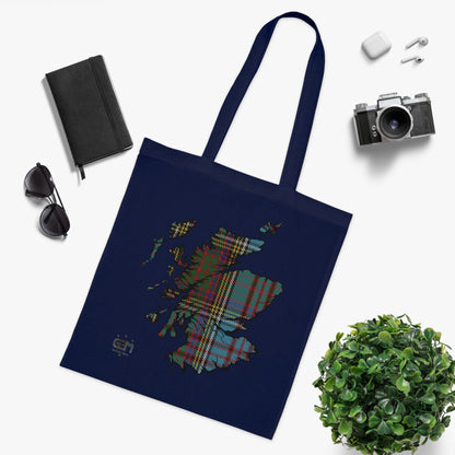 Reversible Scotland Tartan Map Cotton Tote Bag - Anderson Tartan