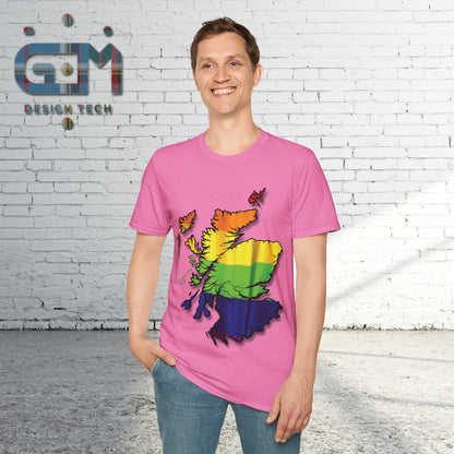 Pride Flag Scotland Map Unisex T-Shirt, Various Colours