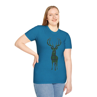 Tartan Stag Softstyle T-Shirt - Duncan Tartan, Unisex Tee, Scottish Scenery, Various Colours