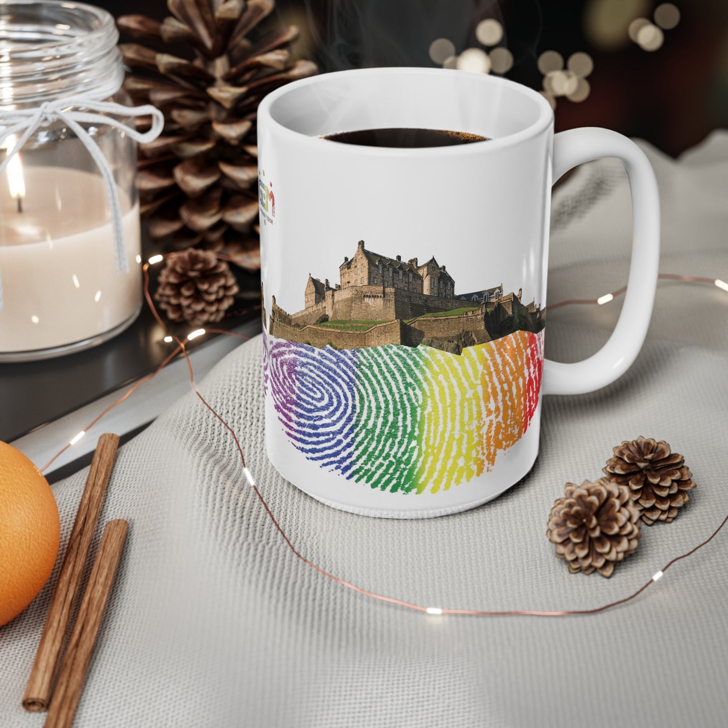 Pride Fingerprint Rock Edinburgh Castle Photo Mug, White