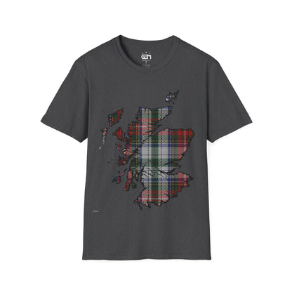 Scotland Tartan Map Softstyle Unisex T-Shirt, Stewart Tartan, Various Colours