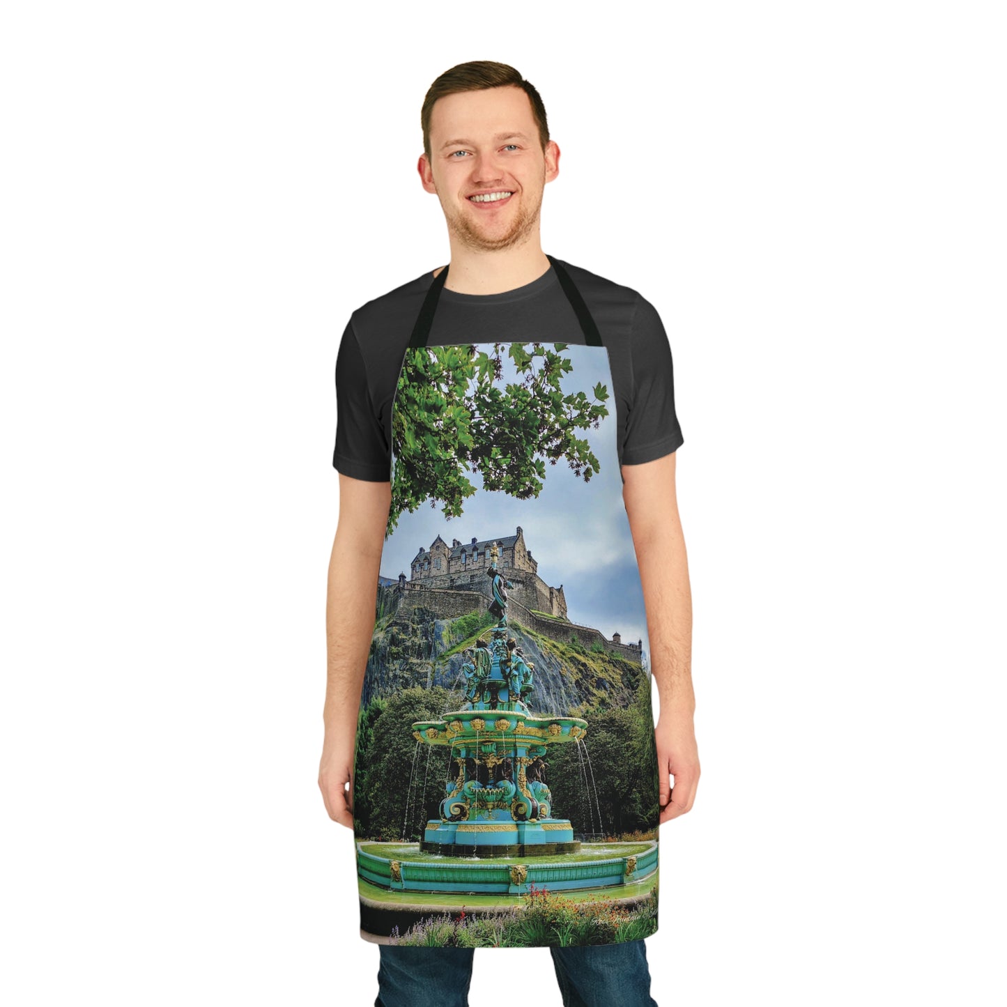 Ross Fountain & Edinburgh Castle Photo Apron, Scottish Cooking Apparel, Chef Accessory