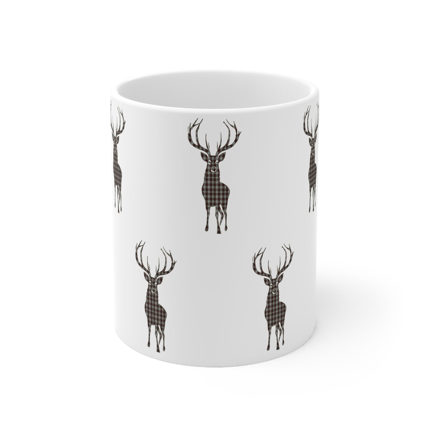 Tartan Stag Mug - Fraser Tartan, Coffee Cup, Tea Cup, Scotland, White