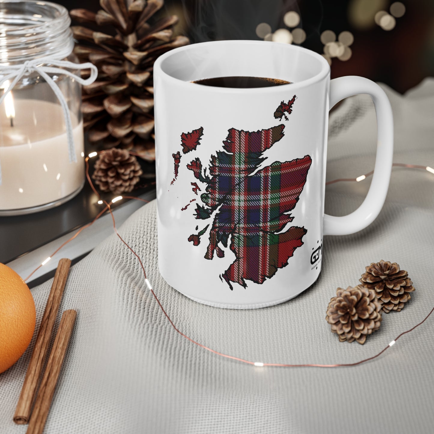 MacFarlane Red Tartan Scotland Map Mug, Coffee Cup, Tea Cup, Scotland, White