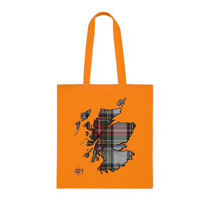 Reversible Scotland Tartan Map Cotton Tote Bag - Stewart Dress Tartan