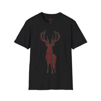 Tartan Stag Softstyle T-Shirt - Stewart Royal Tartan, Unisex Tee, Scottish Scenery, Various Colours