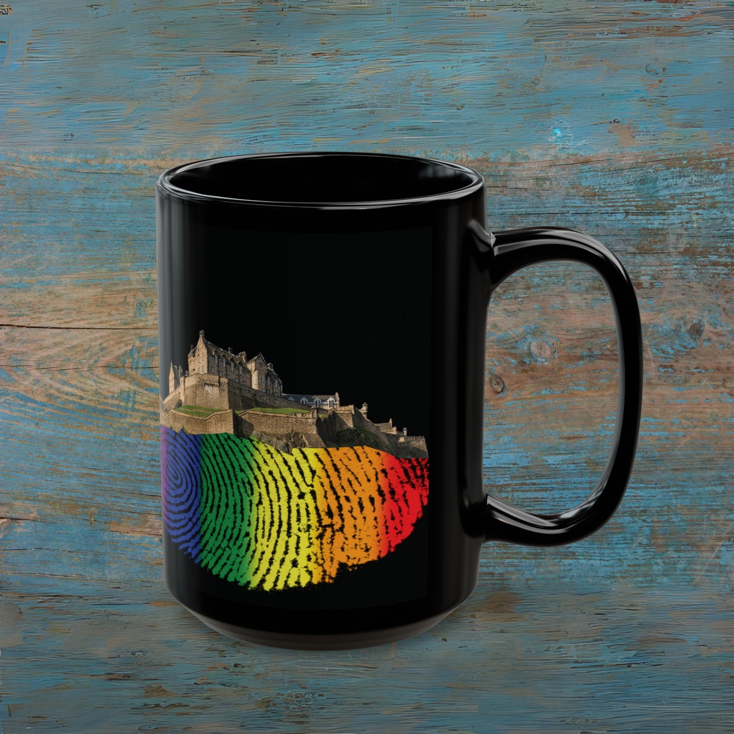 Pride Fingerprint Rock Edinburgh Castle Photo Mug, Black