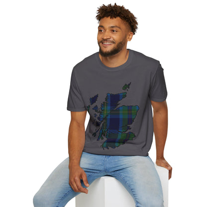 Scotland Tartan Map Softstyle Unisex T-Shirt, Miller Tartan, Various Colours