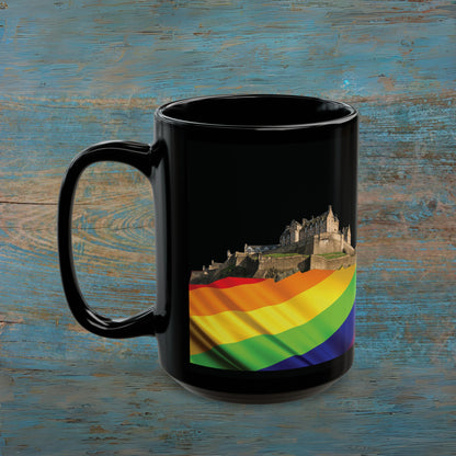 Pride Flag Rock Edinburgh Castle Photo Mug, Black