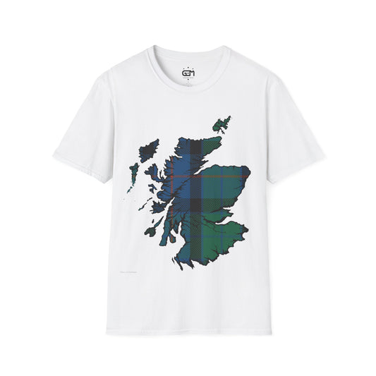 Scotland Tartan Map Softstyle Unisex T-Shirt, Flower of Scotland Tartan, Various Colours