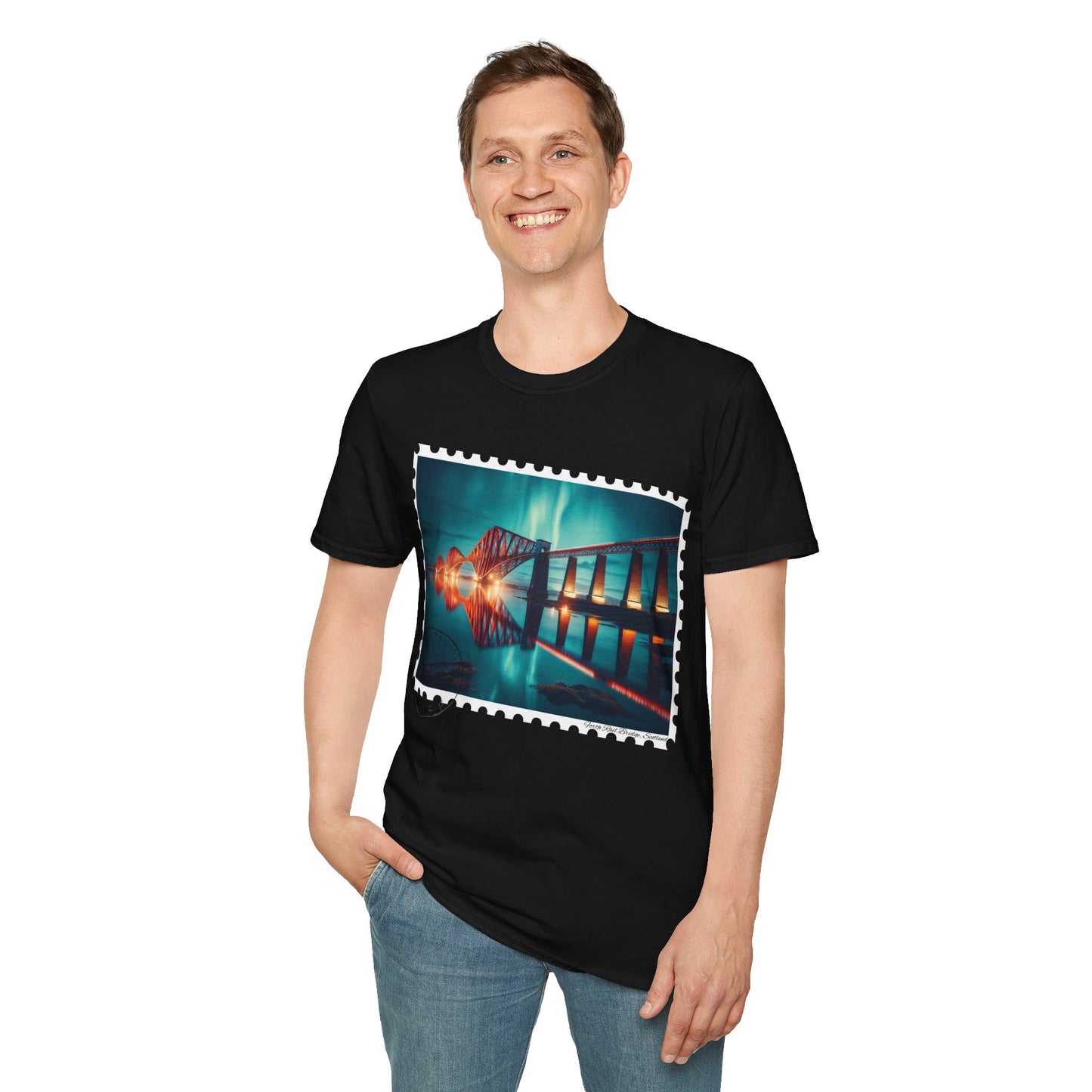 Postcard Forth Rail Bridge Art Softstyle T-Shirt, Unisex Tee, Scotland Shirt, Various Colours