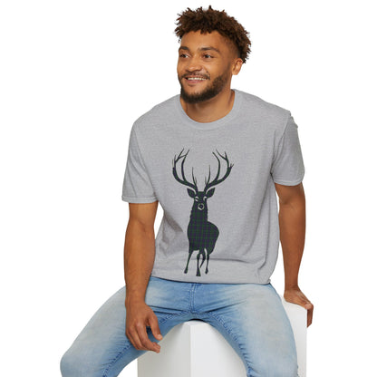 Tartan Stag Softstyle T-Shirt - Argyle Tartan, Unisex Tee, Scottish Scenery, Various Colours