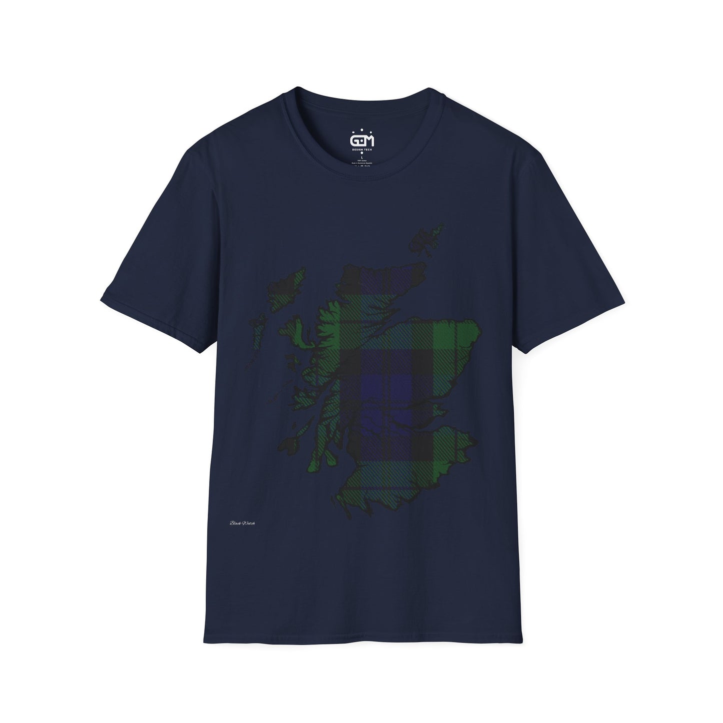 Scotland Tartan Map Softstyle Unisex T-Shirt, Black Watch Tartan, Various Colours