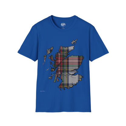 Scotland Tartan Map Softstyle Unisex T-Shirt, Stewart Dress Tartan, Various Colours