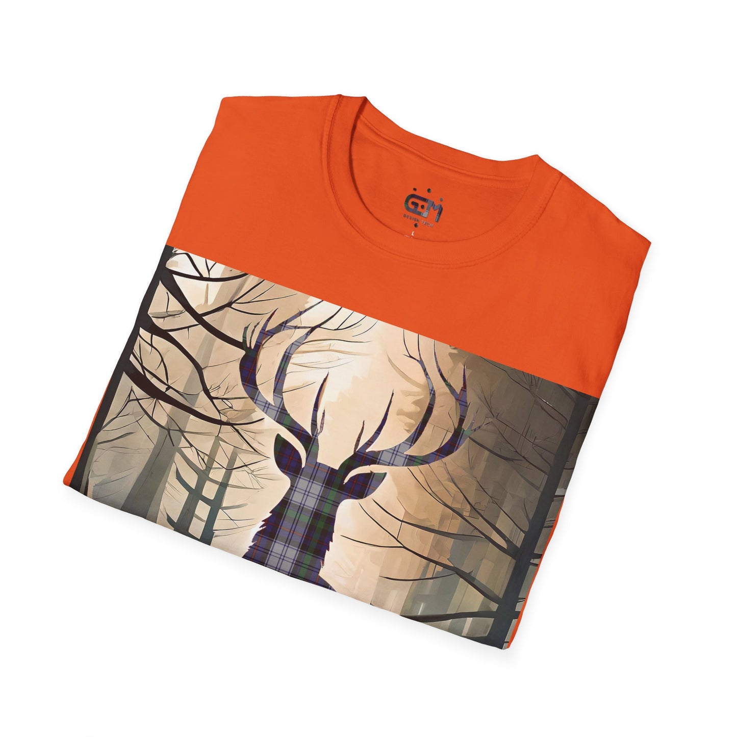 Stag Tartan Silhouette Softstyle T-Shirt - Argyle Dress Tartan, Unisex Tee, Scottish Scenery, Various Colours