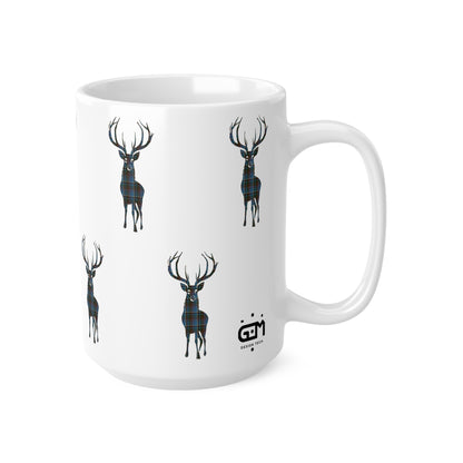 Tartan Stag Mug - Anderson Old Tartan, Coffee Cup, Tea Cup, Scotland, White