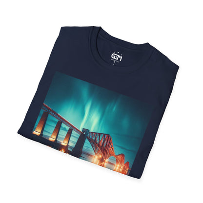 Forth Rail Bridge with Northern Lights Softstyle Unisex T-Shirt, Scotland Tee