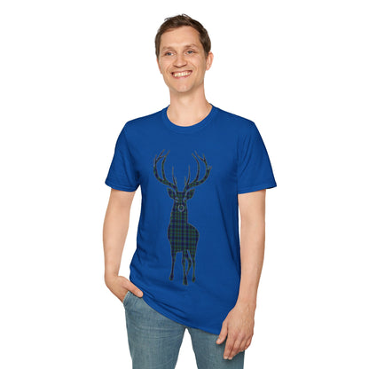 Tartan Stag Softstyle T-Shirt - Miller Tartan, Unisex Tee, Scottish Scenery, Various Colours