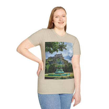 Ross Fountain & Edinburgh Castle Photo Softstyle T-Shirt, Unisex Tee, Various Colours