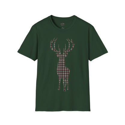 Tartan Stag Softstyle T-Shirt - Fraser Tartan, Unisex Tee, Scottish Scenery, Various Colours